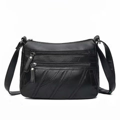SYGA soft leather women's bag shoulder messenger bag fashion casual(Black)