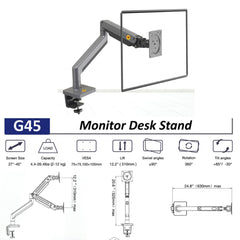 22-40" Gas Spring Monitor Arm w/ 360° Swivel & Tilt | NB45 | Free Up Desk Space & Improve Comfort (22-40"/12 kgs Capacity)