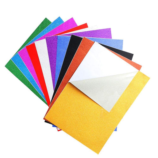 SYGA A4 Glitter Paper, 10 Sheets Glitter Self-Adhesive Sticker Sticky Back Craft Art Sparkling Sign Gemstone Metallic Color for Children's Craft Cutters Art Multicolor