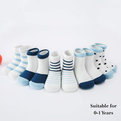 MOMISY 5 Pairs Girl Boys Tube Socks Toddlers Infant Solid Color Boat Spring and Autumn Socks Stretch Baby kids Sock (Blue Stripe Polka, 0 Year to 1 Year)