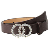 SYGA PU Leather Belt Rhinestone Waist Round Buckle Belt -Brown