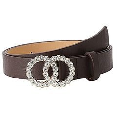 SYGA PU Leather Belt Rhinestone Waist Round Buckle Belt -Brown