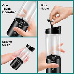 Libra Plastic Portable Blender, USB Rechargeable Blender Juicer with 6 Blades, 530ml Capacity, 4000mAh Battery, 235W Motor, Waterproof Portable Juicer for Travel, Gym & Office (Transparent Black)