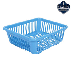 STANSY Plastic Dish Drainer with Cutlery Holder & Drain Tray, Blue, 45 x 32 x 18 cm