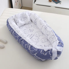 SYGA New Born Baby Nest Portable Reversible Sleeping Bed Foldable Sleeping Toddler Cotton Baby Mattress Pillow for 0-2 Years Baby, 53 X 88 CM, Blue Edge Blue Star