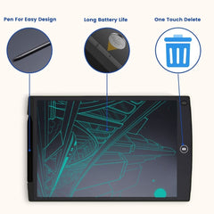 SYGA LCD Writing Pad, 12 inch Kids Doodle & Scribble Boards Erasable Writing Tablet for Kids Adults, Black