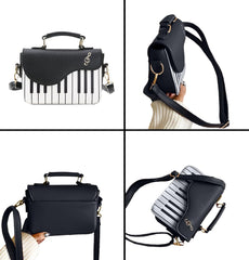 SYGA Women's Piano Purse Handbag, Black, with Strap and Zipper Closure