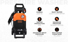 BLACK+DECKER BEPW1600 1300W 1600 PSI 110 Bar Pressure Washer for Car, Bike, Home & Garden Cleaning Use with Multiple Accessories Included, 1 Year Warranty, Orange & Black