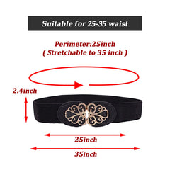 SYGA Women's Leather Belt, PU Leather Stretchy Waist Belt with Floral Metal Buckle, Retro Style - Black