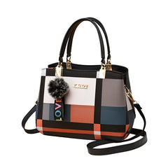 SYGA Women Colorblock Handbag with Dual Handles & Sling Strap – Featuring LOVE Keychain & Faux Fur Charm