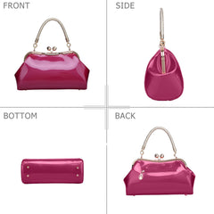 SYGA Women's Glossy Patent Leather Handbag Kiss Lock Purse Top Handle Handbag Suitable Gift for a festival,occasion,Birthday(ROSE RED)