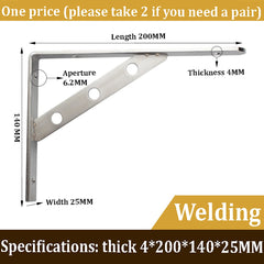 SYGA Stainless Steel Solid Thickened Triangular Bracket Wall-Mounted Rack Partition Support Layer Plate Support Bracket(4MM-200MM-LONG)