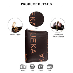 SYGA Women's Fashion Wallet, Double Zipper with Card Slots and Coin Pouch(Letters - Brown)