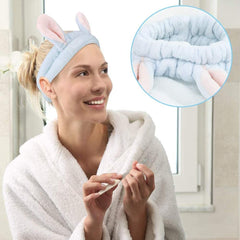 MOMISY Elastic Lovely Hair Band Wash Face Spa Headband-Washable Facial Band Makeup Wrap Headbands for Women (Light Blue-Pink)