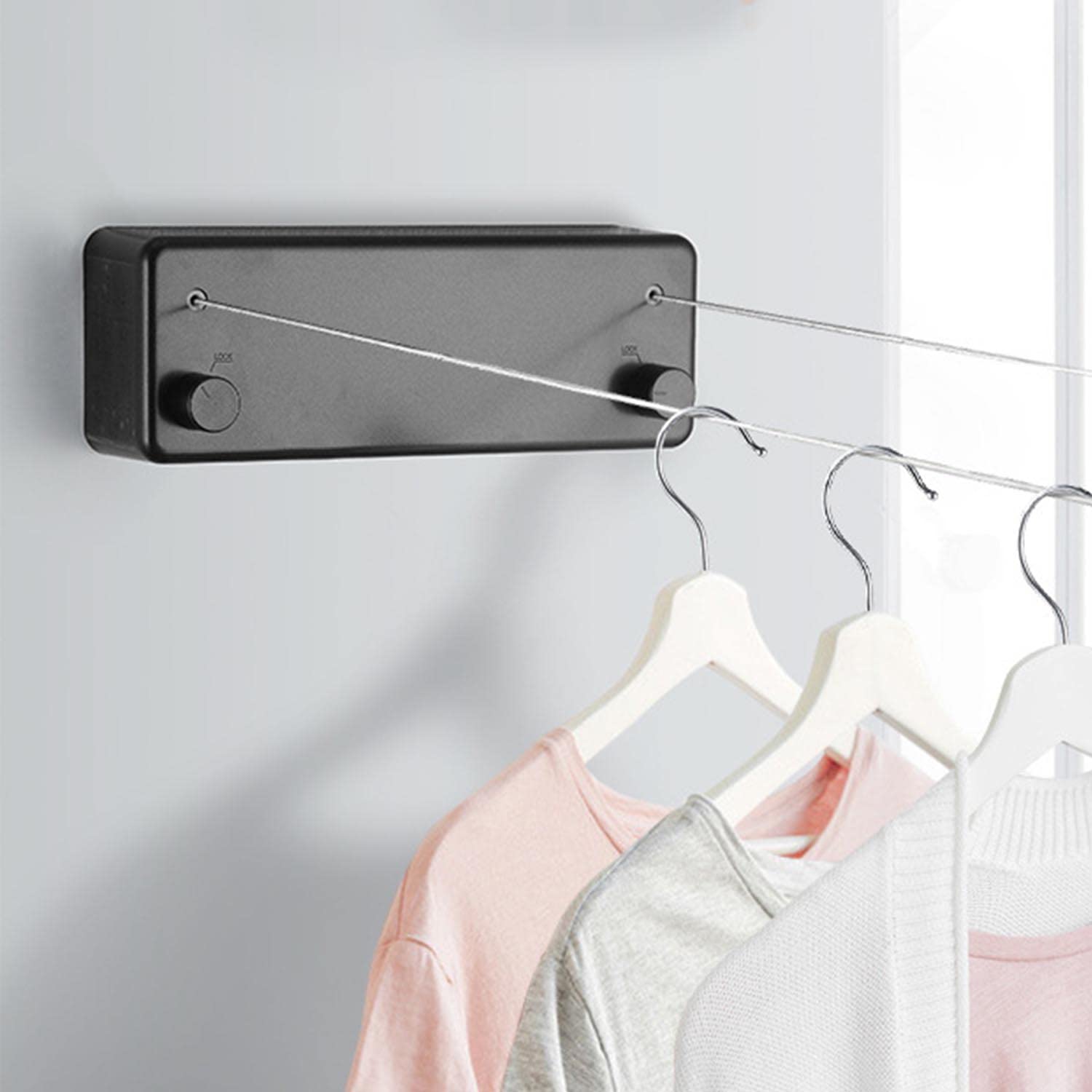 SYGA Retractable Steel Indoor Clothesline Wall Hanger Drying Rack