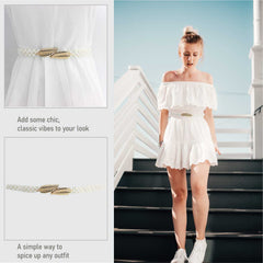 SYGA Pearl Adjustable Waist Belt with Hollowed Tassel Detail, Suitable Size for Waist 24-36 CM
