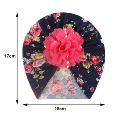 SYGA Baby Turban Hat, Toddler Beanie Cap Infant Hat 6 Month-4 Years Cotton Floral Baby Cap Headwear Unisex With Big Flower Soft Cute Hat, Pink & Blue Floral