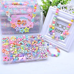 SYGA Plastic Beads for Kids Crafts Children's Jewelry Making Kit DIY Bracelets Necklace Hairband and Rings Craft Kits Birthday for 4, 5, 6, 7-Year-Old Little Girls(DIYBeadsSet-9) Multicolor
