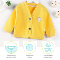 MOMISY Cotton Blend Baby Boy & Girls Sweater Jacket Front Open V Neck Cardigan- 2 to 3 Years, Yellow, Large