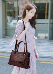 SYGA Women's Handbag Versatile Casual Crocodile Pattern Shoulder Bag(BURGUNDY)