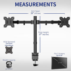 VIVO Dual LCD Monitor Desk Mount Stand Heavy Duty Fully Adjustable fits 2 /Two Screens up to 27" (STAND-V002)