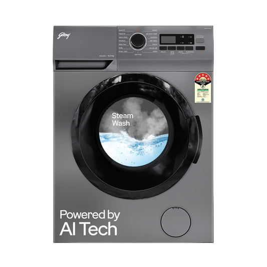 Godrej 6 Kg Eco-Wash With Steam Wash Fully-Automatic Front Load Washing Machine (2024 Model, WFEON ARG 6010 5.0, Silver Stream)