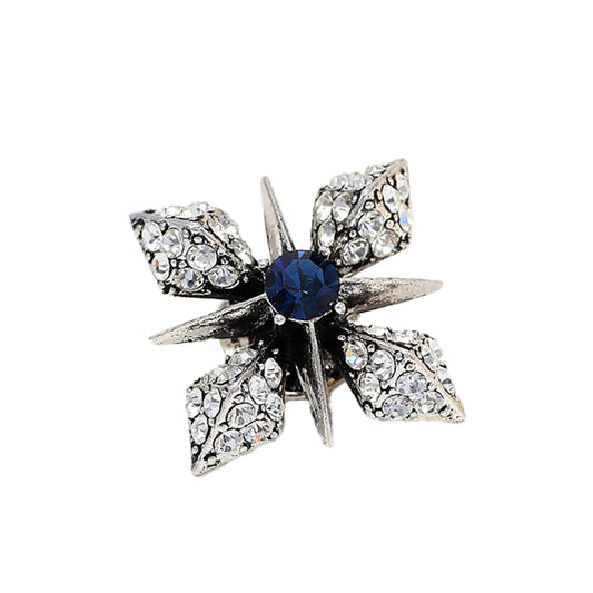 SYGA Men's Collar Pin, Cross Design, Silver Tone with Crystals, Blue