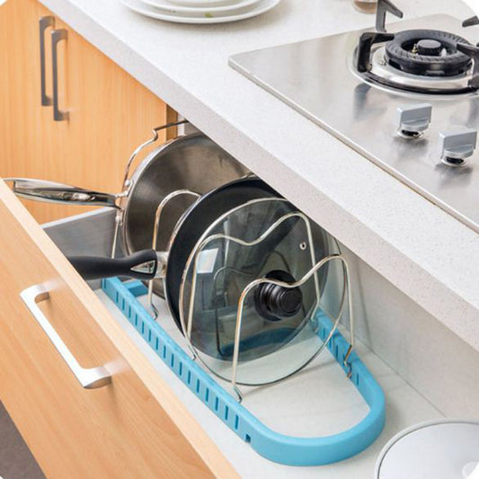 SYGA 3 Layer Adjustable Pantry Pot Lid Kitchen Organizer Bakeware Shelf Storage | Plate Dryer Tray Sink Holder (White) 45cm*24cm
