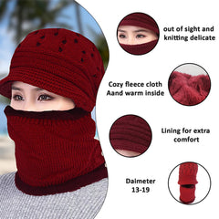 SYGA Women Balaclava Hat Beanie Winter Cap Snow Ski Winter Knit Neck Scarf Hiking Sports for Autumn Winter, Above 15 Year - Dark Pink
