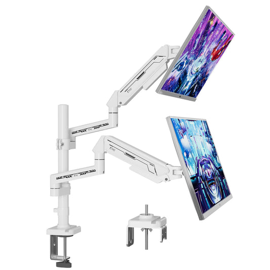ETHU Dual Premium Monitor Arm with Gas Spring, Vertical Dual Monitor Mount for 17-32 Inch Screens up to 9kg Each, Adjustable VESA Monitor Stand with C-Clamp & Grommet Installation,White