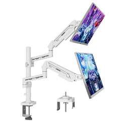 ETHU Dual Premium Monitor Arm with Gas Spring, Vertical Dual Monitor Mount for 17-32 Inch Screens up to 9kg Each, Adjustable VESA Monitor Stand with C-Clamp & Grommet Installation,White