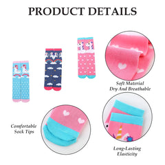 MOMISY 3 Pairs of kids girls Spring Winter And Autumn Combed Cotton Long Tube Knee-High Socks Suitable Age of 3 to 12 Years (IN, Age, 3 Years, 12 Years, 3, 01)