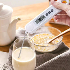 SYGA Instant Read Cooking Thermometer Digital Food Thermometer Backlit LCD Display Foldable Long Probe and Auto On/Off Very Suitable for Kitchen Cooking BBQ Water Meat Milk-White