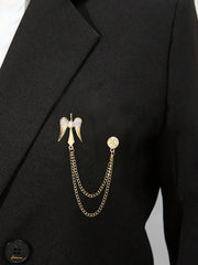 SYGA Men's & Women Suit Shirt Stud Lapel Pin Chain Tassel Brooch Pin with Angel design,Crystal Chain(Gold)