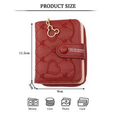 SYGA Women's Short Zipper Buckle Heart Shaped Wallet with Key Chain, Cute for Girls Pu Leather Wallet Coin & Card Purse(Mickey Red)