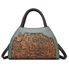 SYGA Women Vintage Embossed Tote Handbag – Elegant Pillow-Shaped Shoulder Bag with Zipper Closure