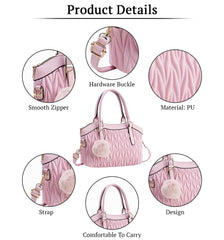 SYGA Women's Handbag New Solid Color Soft Leather Vegetable Bag Large Capacity Simple Foreign Style Mother Bag (Pink)