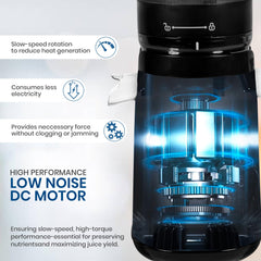 SOLARA Cold Press Juicer for Home, Slow Juicer Cold Pressed Machine for Fruits & Vegetables, Masticating Juicer Machine Electric with Reverse Function, High Juice Yield, Easy Clean, BPA-Free, Black