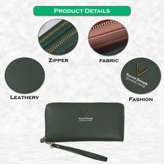 MOMISY Women's Girls PU Leather Party Wedding Clutch | Zipper | Ladies Purse Wallet Girls (Dark Green)