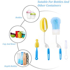 Syga Baby Milk Bottle Nipple Straw Brush Sponge Nylon Cleaning Brush Cleaner Bottle Tong Set (Color May Vary) (4 Pcs)