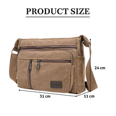 MOMISY Canvas Sling Cross Body Bag Travel Side Bag Office Messenger Bag Business Bag Multi Pocket Shoulder Bag Money Bag for Adults, Men and Women (Brown)