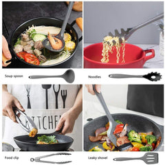 SYGA Silicone Kitchen Utensils Spoon Set, 10 Pieces Silicone Cooking & Baking Tool Sets Non-Toxic Hygienic Safety Heat Resistant_Black