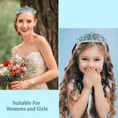 SYGA Bridal Princess Girl Tiara and Rhinestone Crown Headband Hair Accessories for Women Wedding Ceremony Party (Silver Plating + Sky Blue)