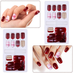 SYGA Press on Gel Nails Medium Length 30 Pcs With Double Sided Jelly Adhesive Nail Glue Nail Filer,Long Lasting Press Nails Glossy False Nail Tips for Women Nail Art DIY with Nail Tips Glue(F635-1)