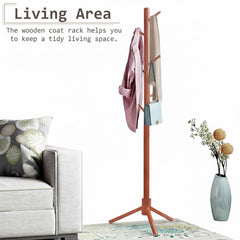 STANSY Wooden Tree Design Coat Rack Stand with Multiple Hooks & Stable Tripod Base for Entryway, Bedroom & Office