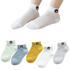 MOMISY 5 Pairs Baby Girl Boys Tube Socks Toddlers Infant Solid Color Boat Spring and Autumn Socks Stretch Baby Socks (Thin Bear, 1 year to 3 year)
