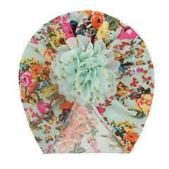 SYGA Baby Turban Hat, Toddler Beanie Cap Infant Hat 6 Month-4 Years Cotton Floral Baby Cap Headwear Unisex with Big Flower Soft Cute Hat, Light Green Floral