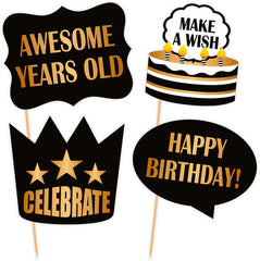SYGA Black and Golden Birthday Party Photo Booth Props Craft Item (Set of 27)