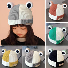 MOMISY Baby Beanie Hat, Chess Warm Toddlers Winter Hat, Double Pom Pom Beanies for Boys & Girls Woolen Knitted Cap (6 Months - 2 Years) (Khaki Grey)