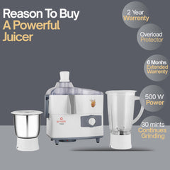 ARROZIC Aristeo Juicer Mixer Grinder, 500W, 1.5L and 1L Jars, Stainless Steel Blades